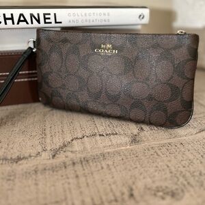 Coach Dark Brown Signature Wristlet